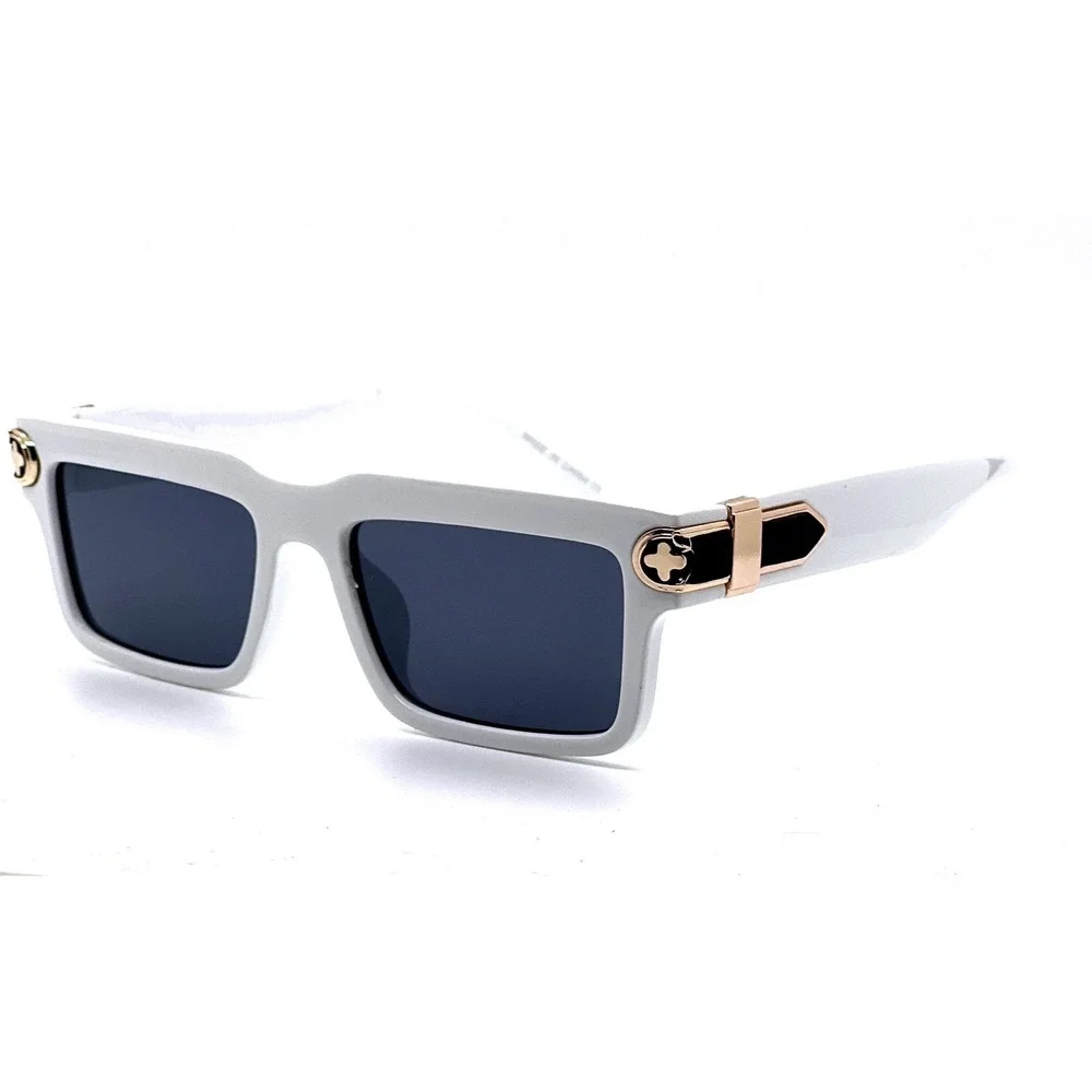 White Square Sunglasses Mens Womens Gold Detail Fashion Eyewear Luxury UV400 New - Picture 4 of 7